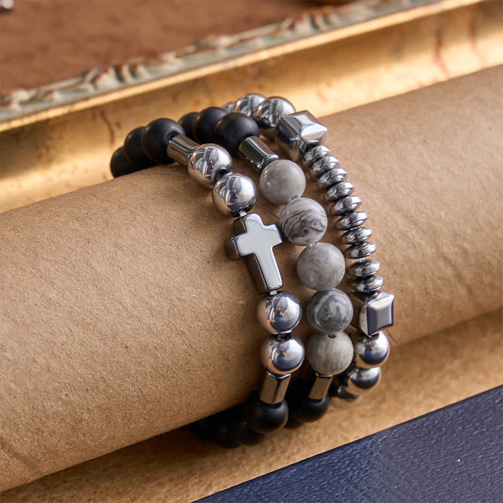 Christianartworkshop Layered Stone & Copper Cross Bracelet: Symbol of Gentle Divine Guardianship - image 1