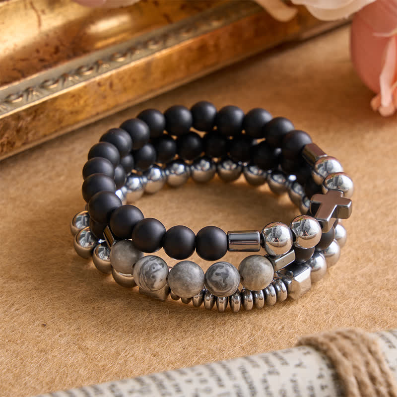 Christianartworkshop Layered Stone & Copper Cross Bracelet: Symbol of Gentle Divine Guardianship - image 5
