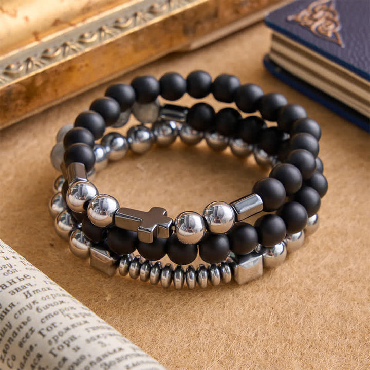 Christianartworkshop Layered Stone & Copper Cross Bracelet: Symbol of Gentle Divine Guardianship - image 4