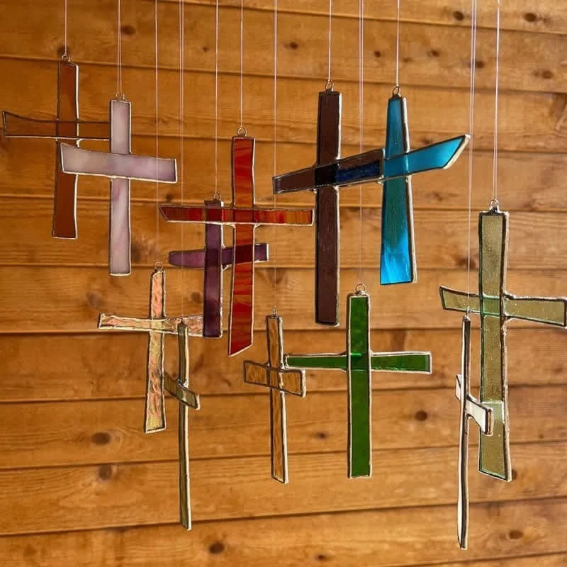 Christianartworkshop Vintage Stained Glass Cross Suncatcher: Token of Timeless Devotional Radiance - image 0