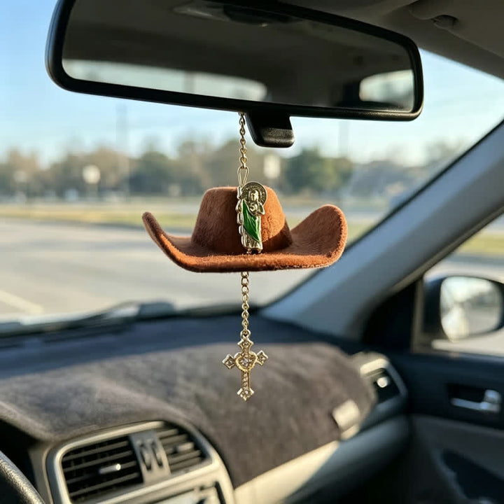 Christianartworkshop Cross St. Jude & Our Lady Car Pendant: Symbol Of Enduring Heavenly Hope - Brown & St. Jude - image 6
