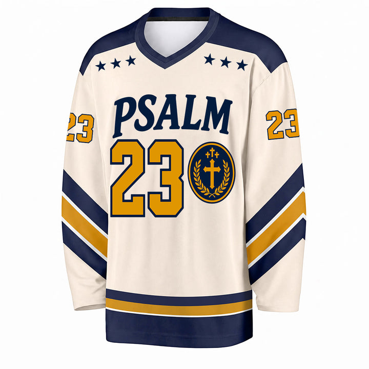 Christianartworkshop Psalm 23 Shepherd Verse Navy Gold Hockey Jersey - image 1