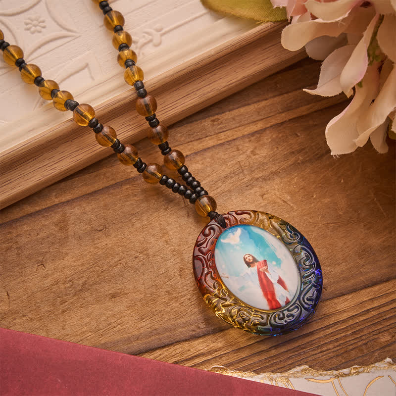 Christianartworkshop Holy Figure Collection Glass Beaded Necklace: Token of Sweet Divine Remembrance - Jesus & Holy Spirit - image 23