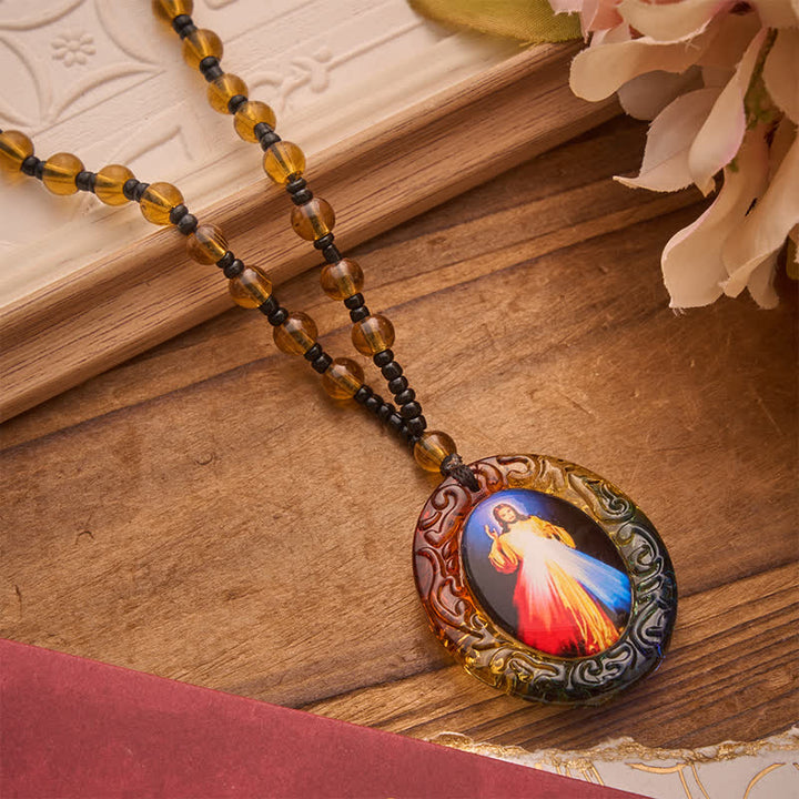 Christianartworkshop Holy Figure Collection Glass Beaded Necklace: Token of Sweet Divine Remembrance - Jesus E - image 9