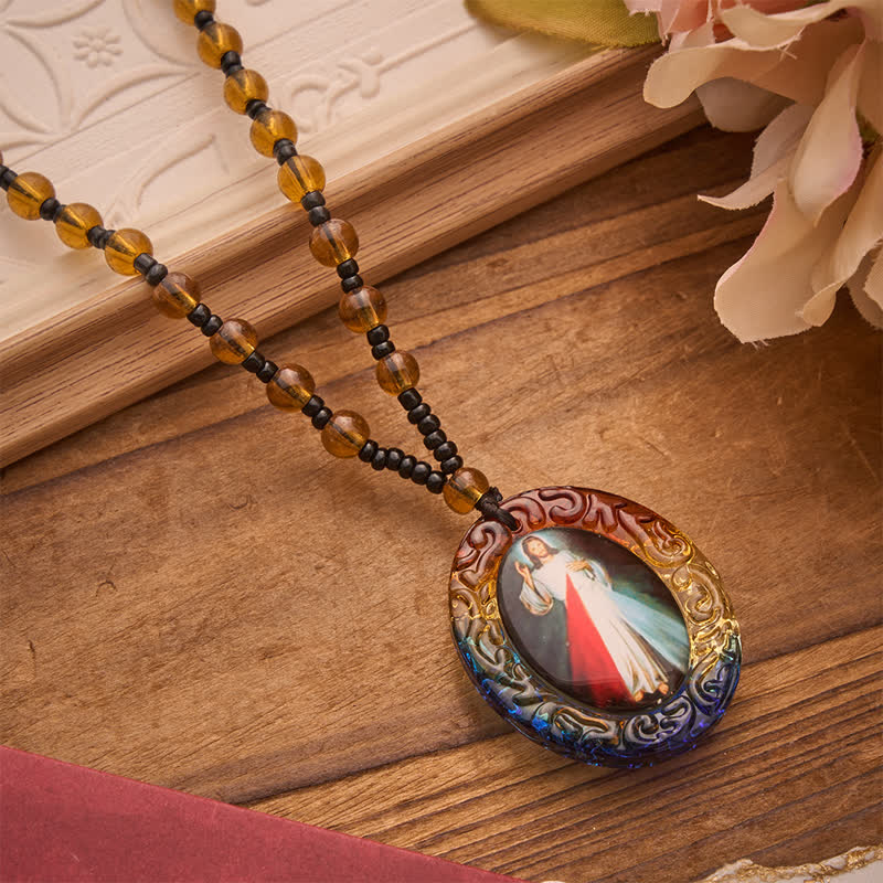 Christianartworkshop Holy Figure Collection Glass Beaded Necklace: Token of Sweet Divine Remembrance - Jesus C - image 7
