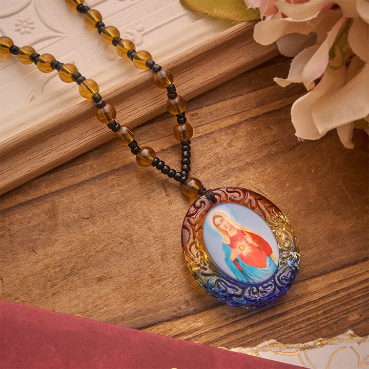 Christianartworkshop Holy Figure Collection Glass Beaded Necklace: Token of Sweet Divine Remembrance - Our Lady & Sacred Heart C - image 22