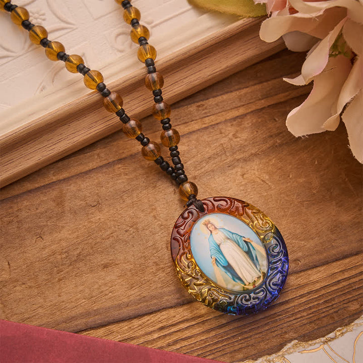 Christianartworkshop Holy Figure Collection Glass Beaded Necklace: Token of Sweet Divine Remembrance - Our Lady & Sacred Heart B - image 21