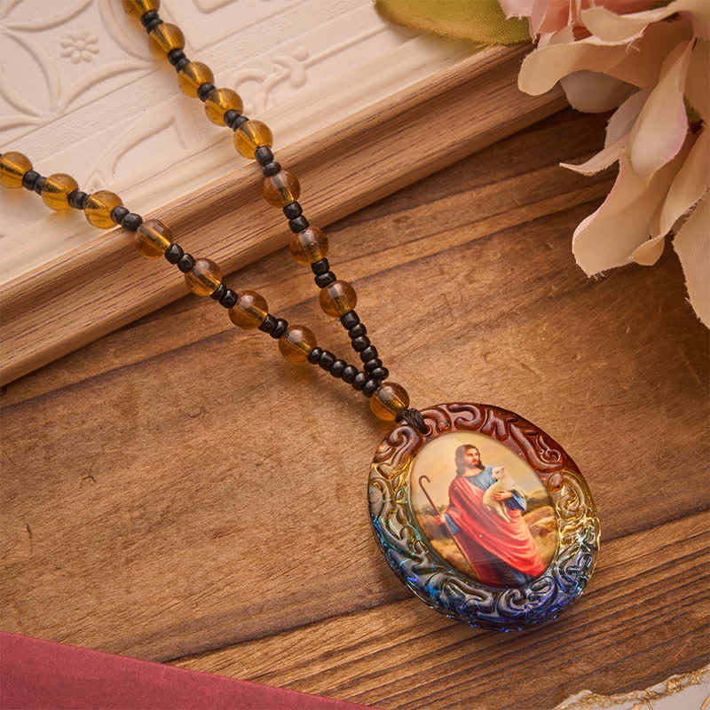 Christianartworkshop Holy Figure Collection Glass Beaded Necklace: Token of Sweet Divine Remembrance - The Good Shepherd B - image 15