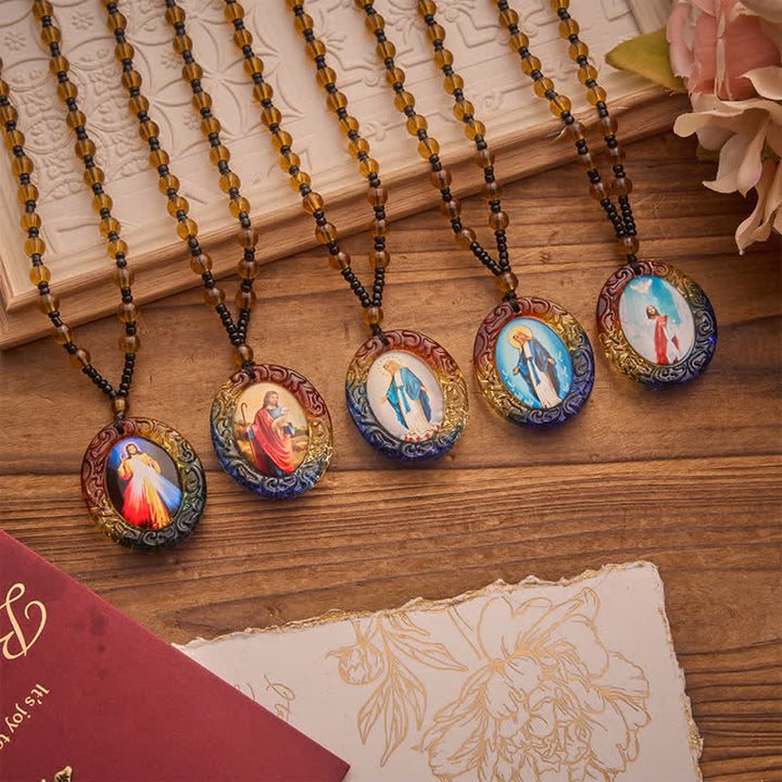 Christianartworkshop Holy Figure Collection Glass Beaded Necklace: Token of Sweet Divine Remembrance - image 0