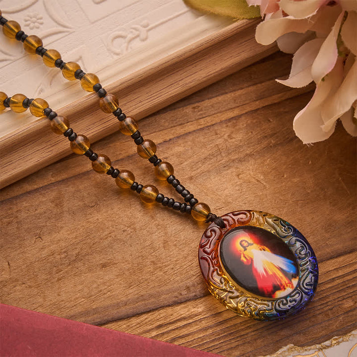 Christianartworkshop Holy Figure Collection Glass Beaded Necklace: Token of Sweet Divine Remembrance - Jesus A - image 5