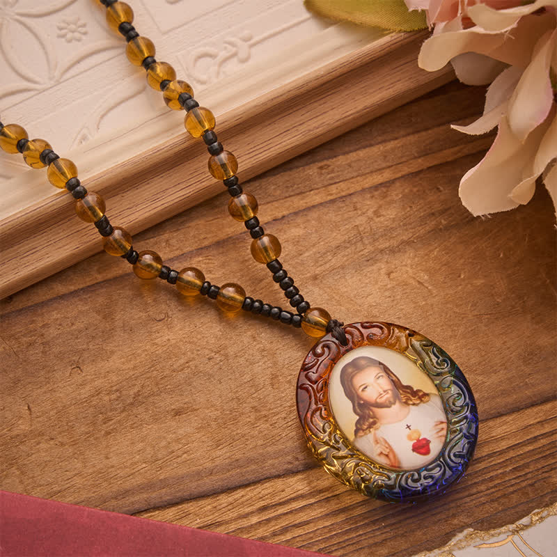 Christianartworkshop Holy Figure Collection Glass Beaded Necklace: Token of Sweet Divine Remembrance - Jesus & Sacred Heart B - image 12