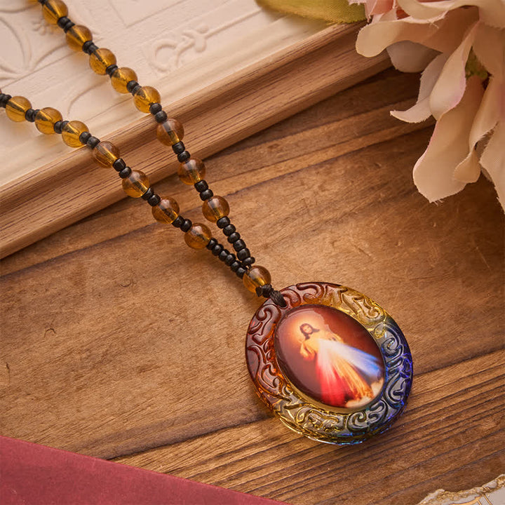 Christianartworkshop Holy Figure Collection Glass Beaded Necklace: Token of Sweet Divine Remembrance - Jesus D - image 8