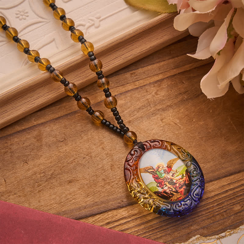 Christianartworkshop Holy Figure Collection Glass Beaded Necklace: Token of Sweet Divine Remembrance - St. Michael - image 25