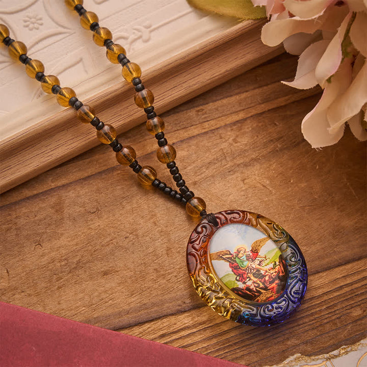 Christianartworkshop Holy Figure Collection Glass Beaded Necklace: Token of Sweet Divine Remembrance - St. Michael - image 25