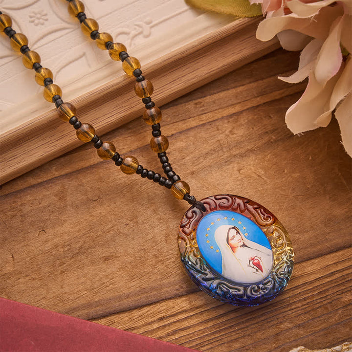 Christianartworkshop Holy Figure Collection Glass Beaded Necklace: Token of Sweet Divine Remembrance - Our Lady & Sacred Heart A - image 20
