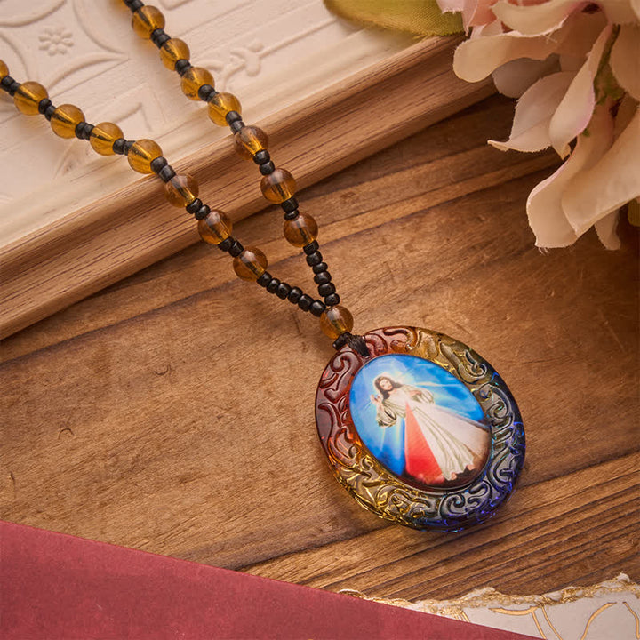 Christianartworkshop Holy Figure Collection Glass Beaded Necklace: Token of Sweet Divine Remembrance - Jesus B - image 6