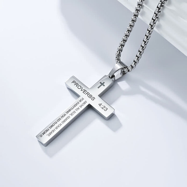 Christianartworkshop Heavy Duty Scripture Cross Necklace: Sign of Unfailing Divine Shelter - Silver - 4:23 - image 6