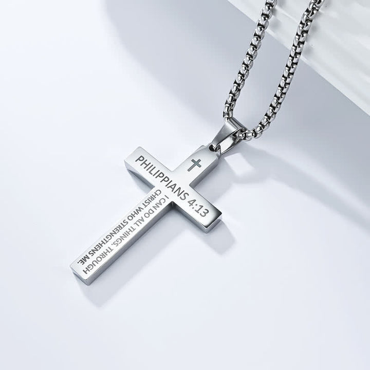 Christianartworkshop Heavy Duty Scripture Cross Necklace: Sign of Unfailing Divine Shelter - Silver - 4:13 - image 3