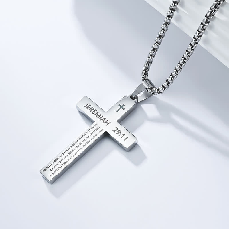 Christianartworkshop Heavy Duty Scripture Cross Necklace: Sign of Unfailing Divine Shelter - Silver - 29:11 - image 8