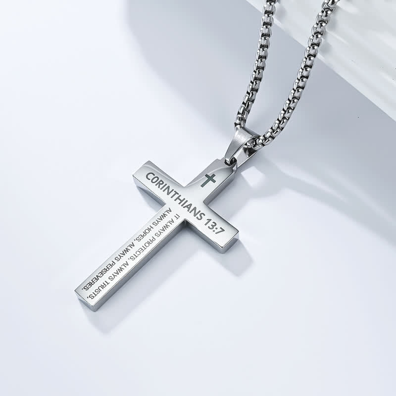 Christianartworkshop Heavy Duty Scripture Cross Necklace: Sign of Unfailing Divine Shelter - Silver - 13:7 - image 4