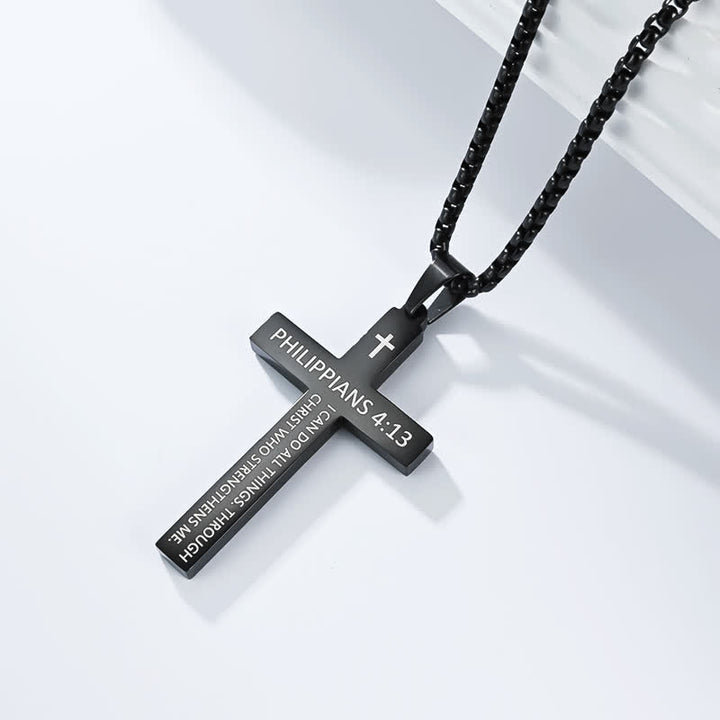 Christianartworkshop Heavy Duty Scripture Cross Necklace: Sign of Unfailing Divine Shelter - Black - 4:13 - image 10