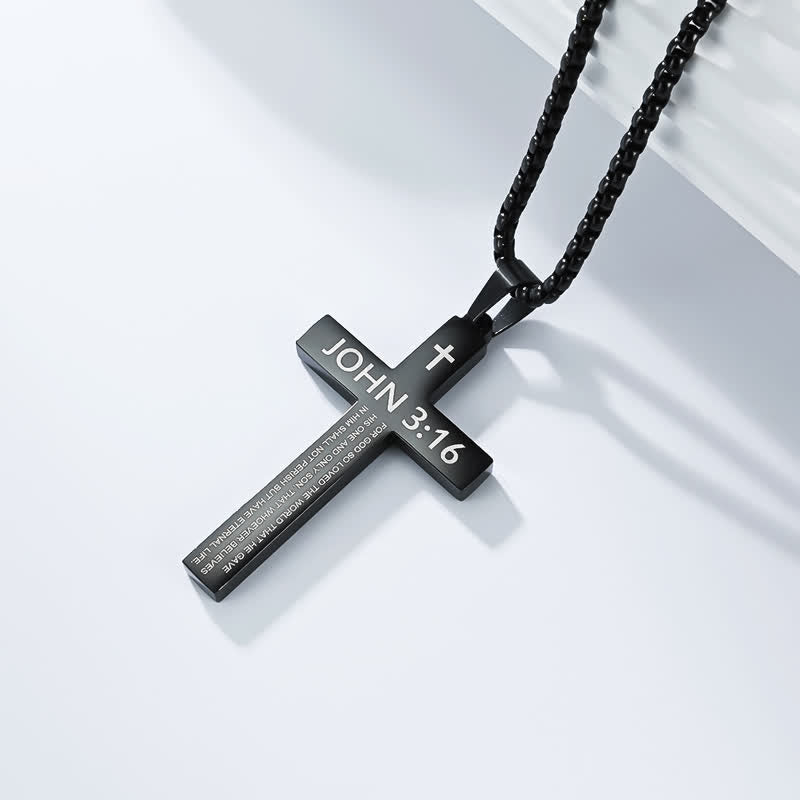 Christianartworkshop Heavy Duty Scripture Cross Necklace: Sign of Unfailing Divine Shelter - Black - 3:16 - image 12