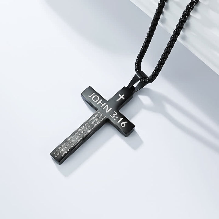 Christianartworkshop Heavy Duty Scripture Cross Necklace: Sign of Unfailing Divine Shelter - Black - 3:16 - image 12