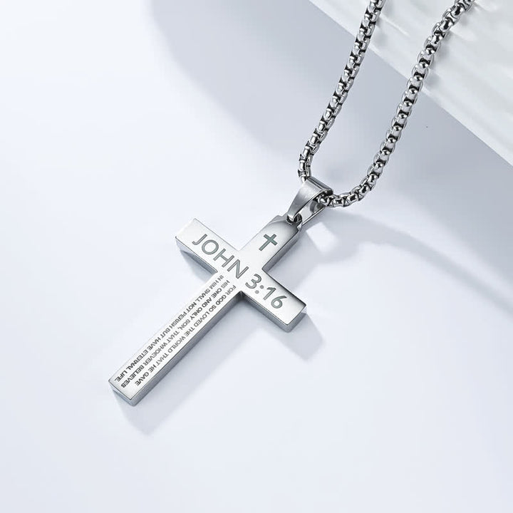 Christianartworkshop Heavy Duty Scripture Cross Necklace: Sign of Unfailing Divine Shelter - Silver - 3:16 - image 5