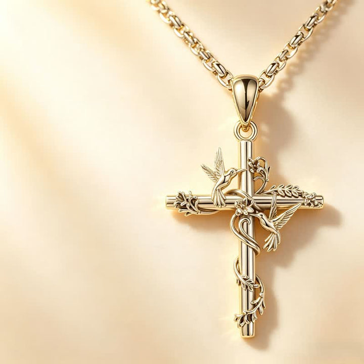 Christianartworkshop Delicate Engraved Nature Cross Necklace: Token of Pure Heavenly Devotion - image 1