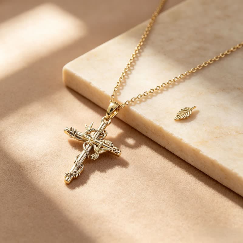 Christianartworkshop Delicate Engraved Nature Cross Necklace: Token of Pure Heavenly Devotion - image 2