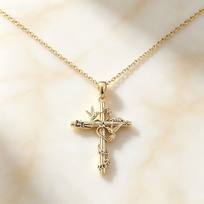 Christianartworkshop Delicate Engraved Nature Cross Necklace: Token of Pure Heavenly Devotion - Golden - image 0