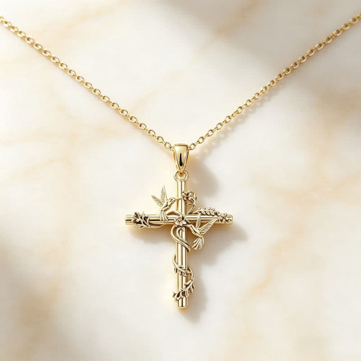 Christianartworkshop Delicate Engraved Nature Cross Necklace: Token of Pure Heavenly Devotion - Golden - image 0