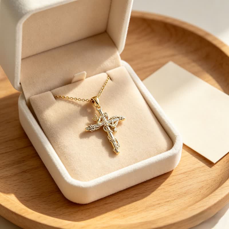 Christianartworkshop Delicate Engraved Nature Cross Necklace: Token of Pure Heavenly Devotion - image 3