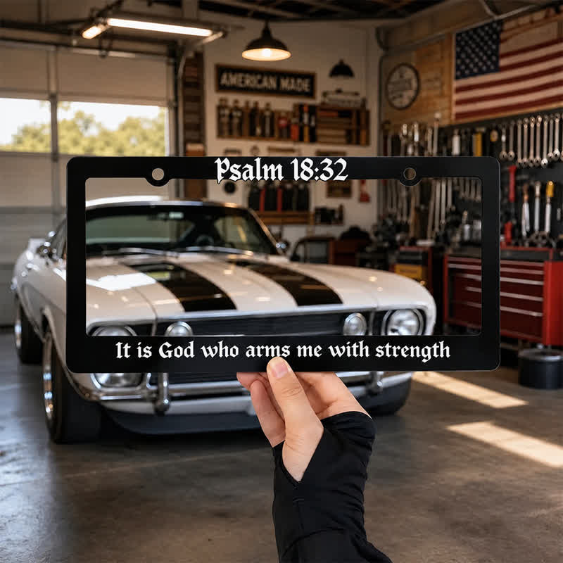 Christianartworkshop Psalm 18:32 Scripture Metal Car Frame: Emblem of Abiding Heavenly Strength - image 5
