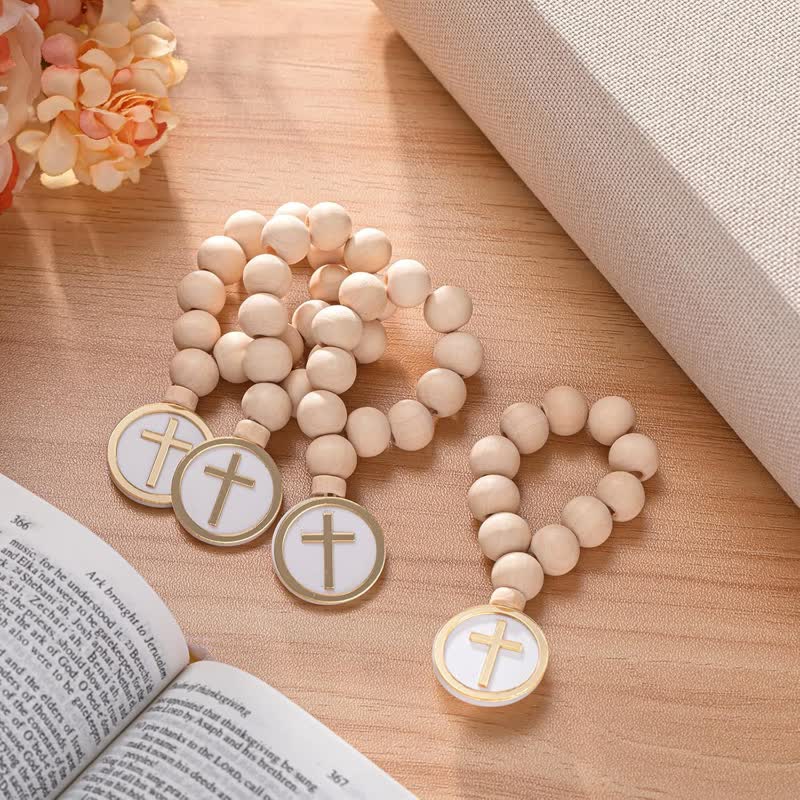 Christianartworkshop Natural Wood Rosary With Round Cross Charm: Sign of Unfailing Heavenly Blessing - image 1