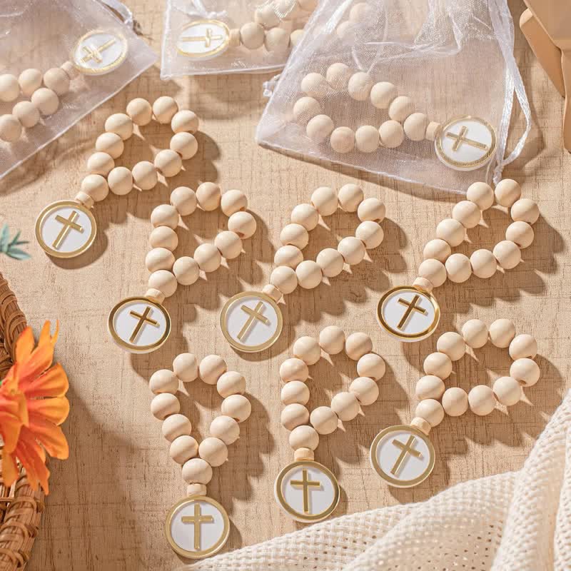 Christianartworkshop Natural Wood Rosary With Round Cross Charm: Sign of Unfailing Heavenly Blessing - image 2