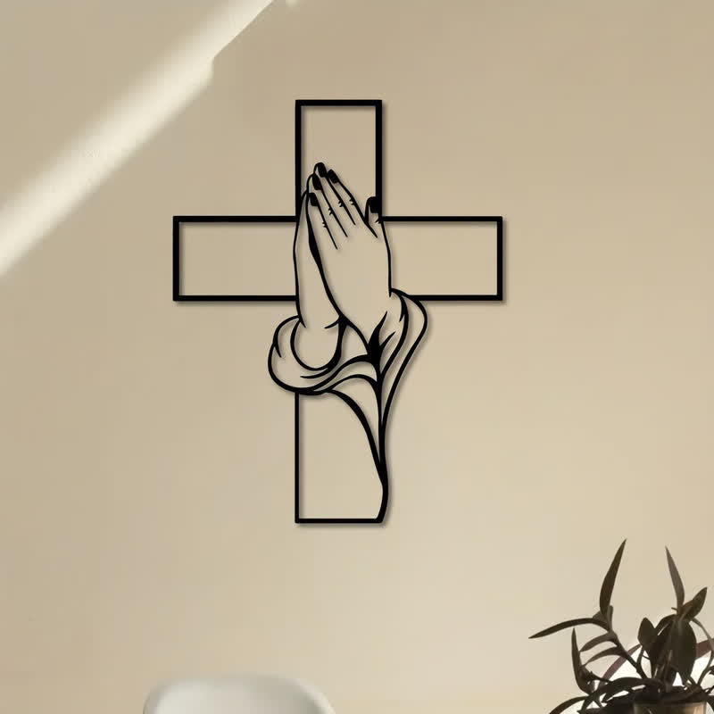 Christianartworkshop Hollow Metal Praying Hands Cross Wall Art: Token of Abiding Divine Peace - image 1