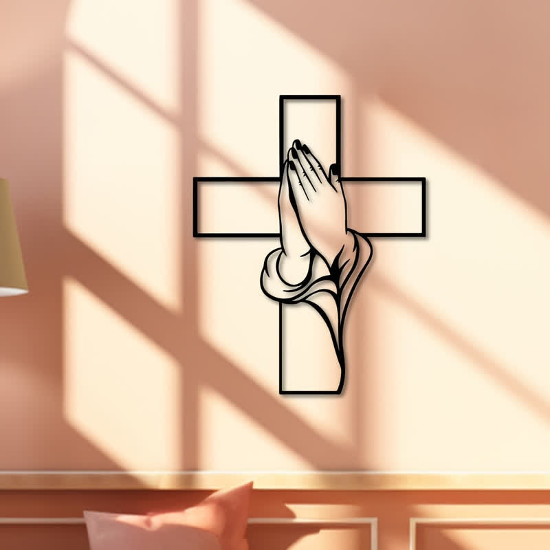 Christianartworkshop Hollow Metal Praying Hands Cross Wall Art: Token of Abiding Divine Peace - image 2