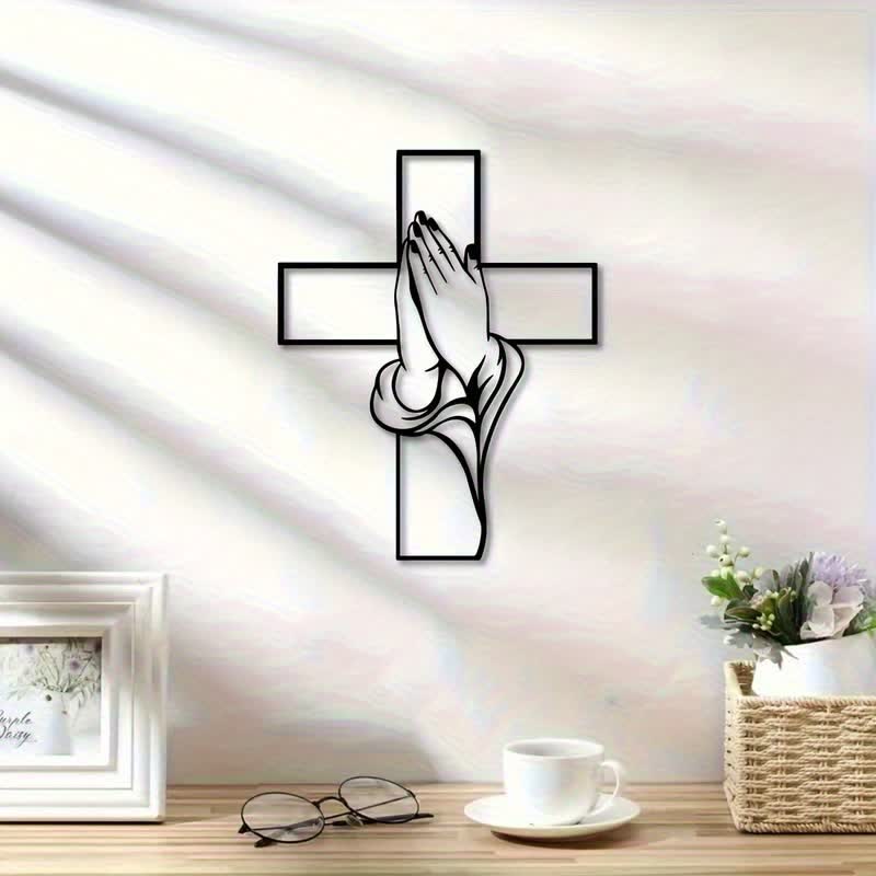 Christianartworkshop Hollow Metal Praying Hands Cross Wall Art: Token of Abiding Divine Peace - image 4