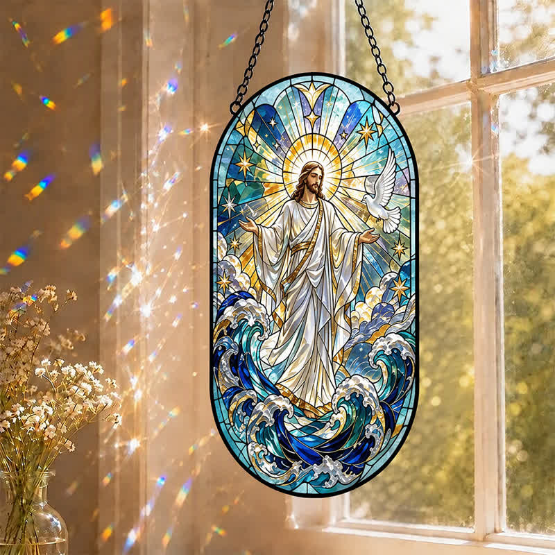Christianartworkshop Decorative Hanging Jesus Sacred Glass Suncatcher: Carrier of Quiet Devotion - image 0