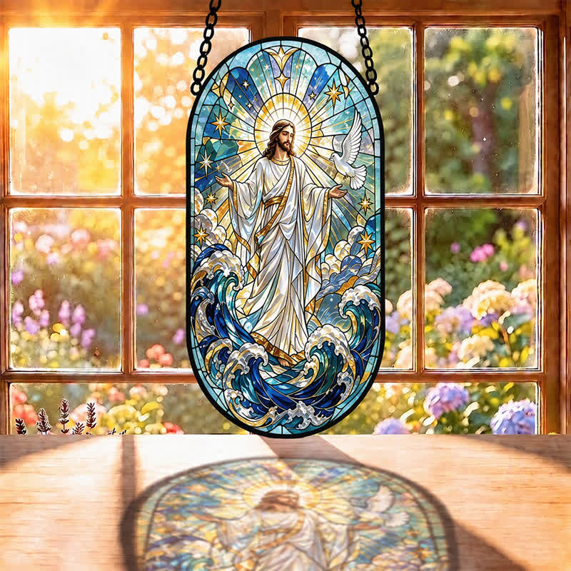 Christianartworkshop Decorative Hanging Jesus Sacred Glass Suncatcher: Carrier of Quiet Devotion - image 1