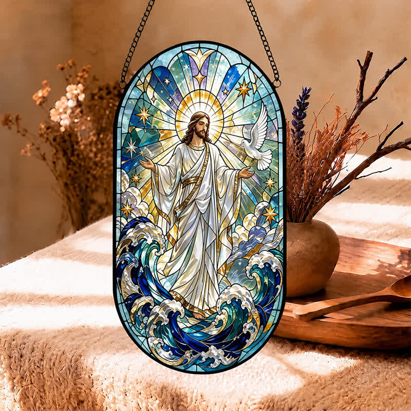 Christianartworkshop Decorative Hanging Jesus Sacred Glass Suncatcher: Carrier of Quiet Devotion - image 4
