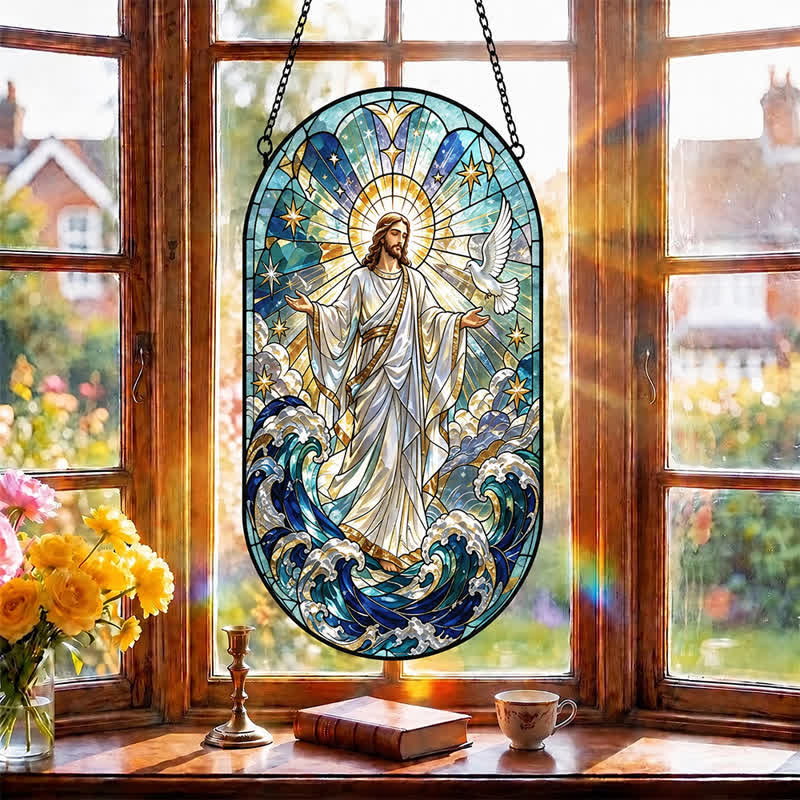 Christianartworkshop Decorative Hanging Jesus Sacred Glass Suncatcher: Carrier of Quiet Devotion - image 3