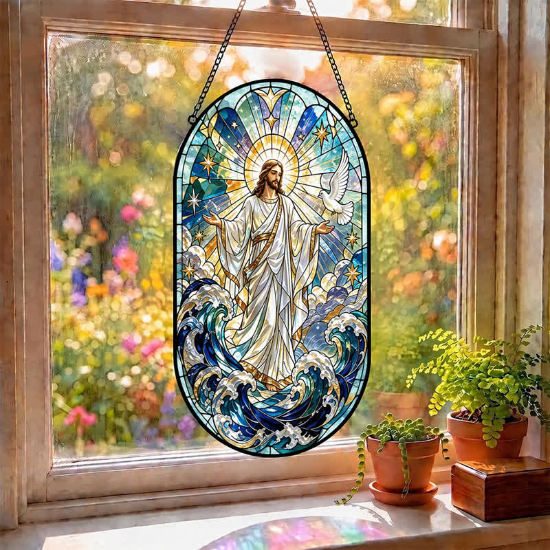 Christianartworkshop Decorative Hanging Jesus Sacred Glass Suncatcher: Carrier of Quiet Devotion - image 2