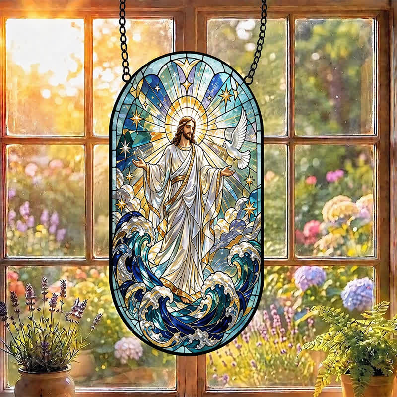 Christianartworkshop Decorative Hanging Jesus Sacred Glass Suncatcher: Carrier of Quiet Devotion - image 5