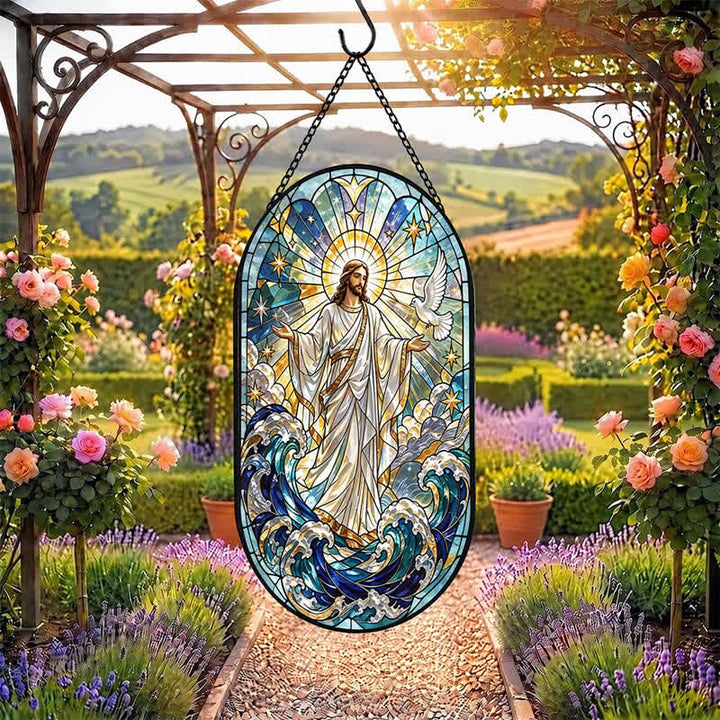 Christianartworkshop Decorative Hanging Jesus Sacred Glass Suncatcher: Carrier of Quiet Devotion - image 6