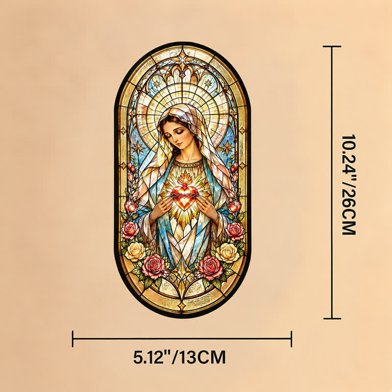 Christianartworkshop Floral Framed Our Lady Window Glass Suncatcher: Beacon of Timeless Heavenly Grace - Our Lady - image 7