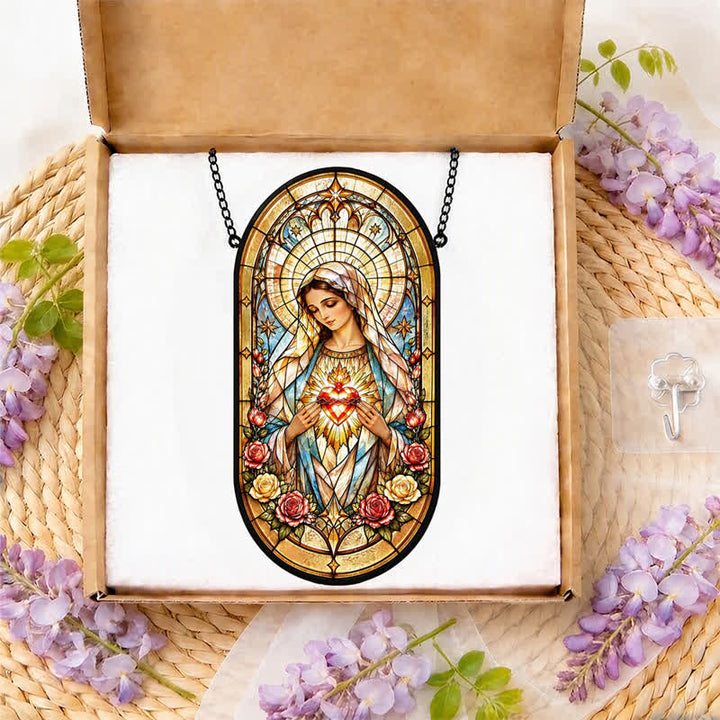 Christianartworkshop Floral Framed Our Lady Window Glass Suncatcher: Beacon of Timeless Heavenly Grace - image 8