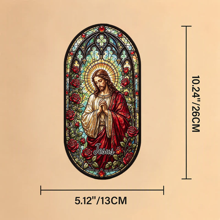 Christianartworkshop Floral Wreath Jesus Glass Suncatcher: Token of Gentle Divine Peace - Jesus - image 7