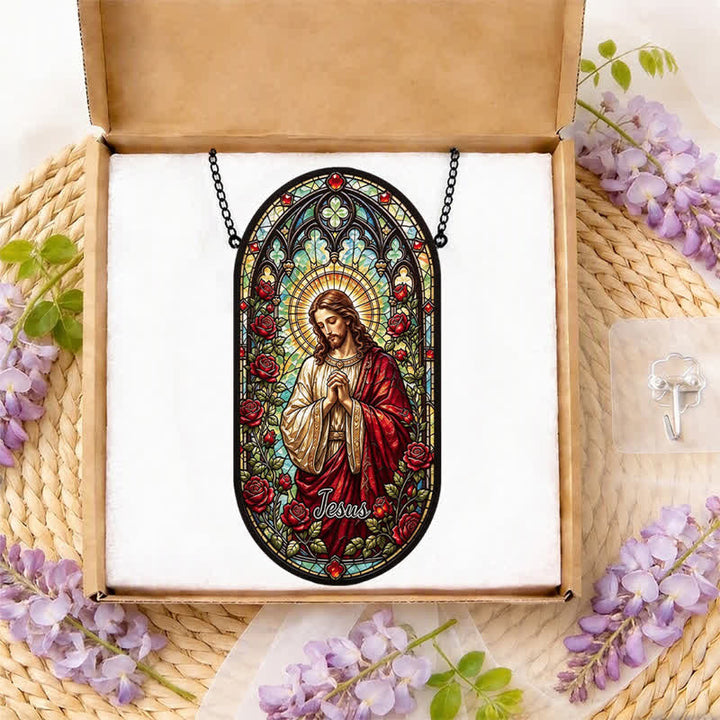 Christianartworkshop Floral Wreath Jesus Glass Suncatcher: Token of Gentle Divine Peace - image 8